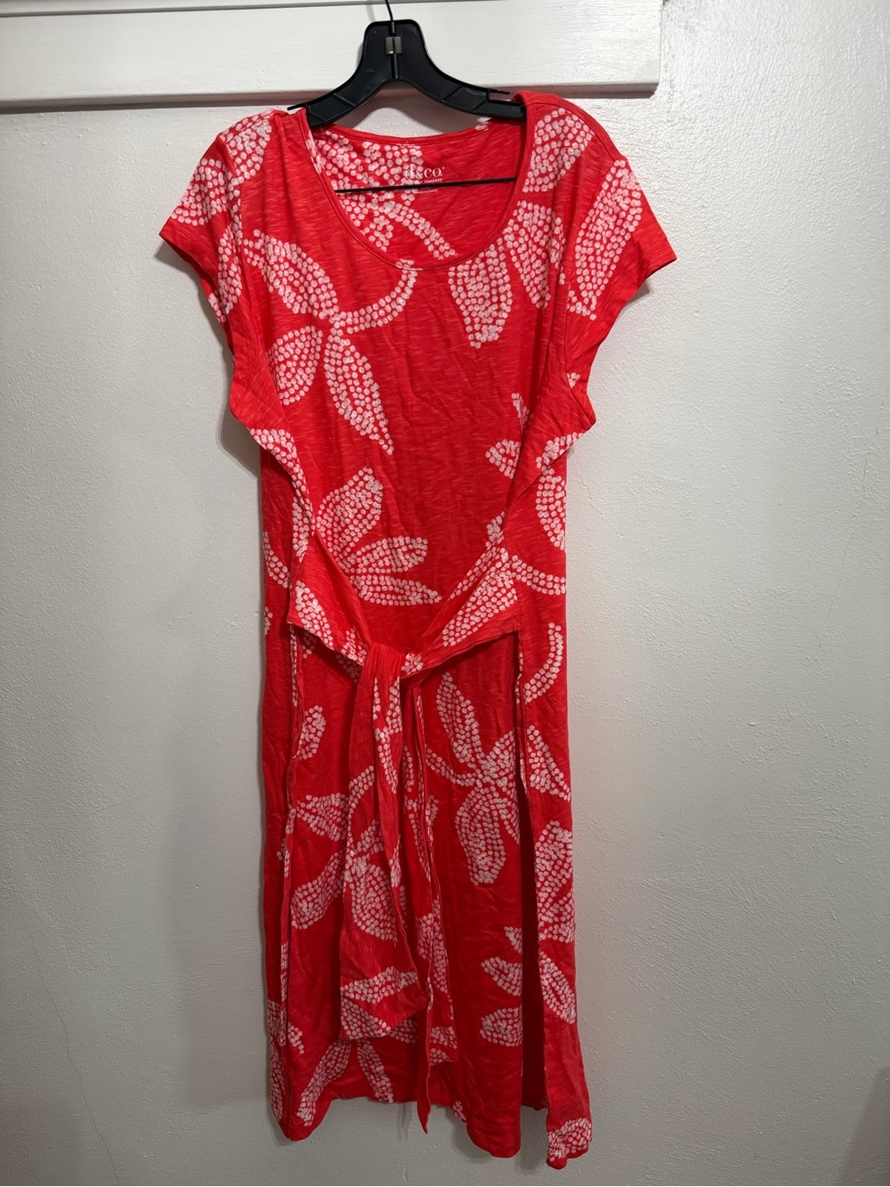 Denim&Co Red & White Floral Tie-Waist Midi Dress